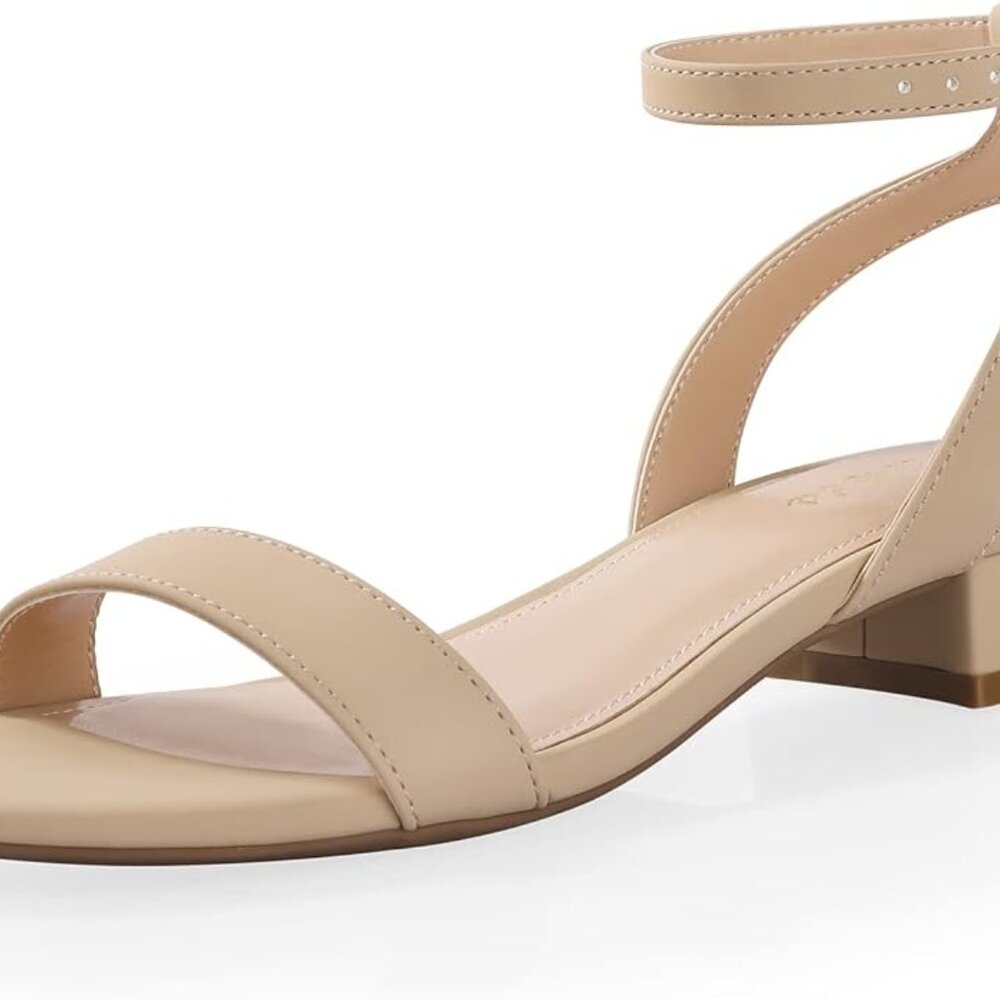 Nude Suede Low Block Heel Sandals Wide Fit Ankle Strap - Picture 7 of 7
